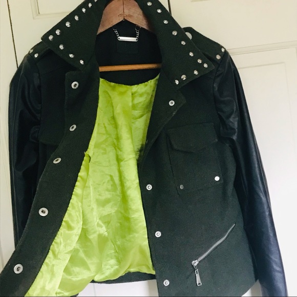 Rare L2 Faux Leather Jacket with Wool-Dark Olive - Picture 7 of 14